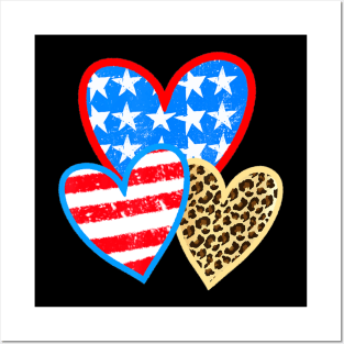 Summer Fashion 4th Of July Leopard American Flag Heart Posters and Art